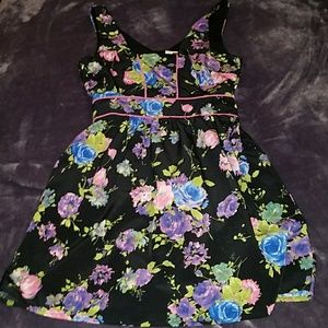 Black Floral Dress (small adults) runs small